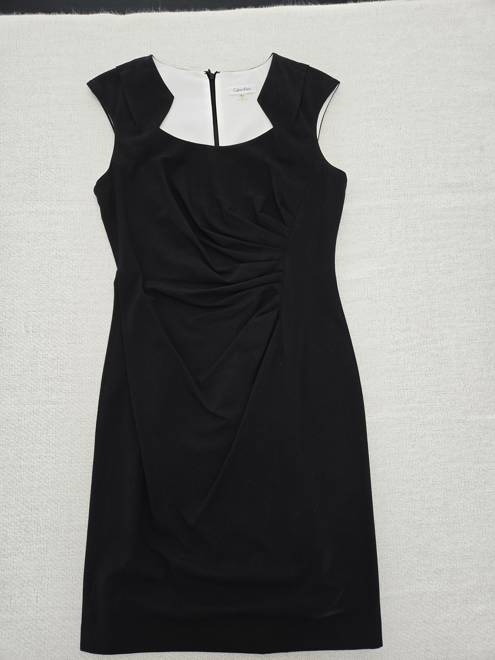 Calvin Klein Black Sheath Dress with White Neckline Accent